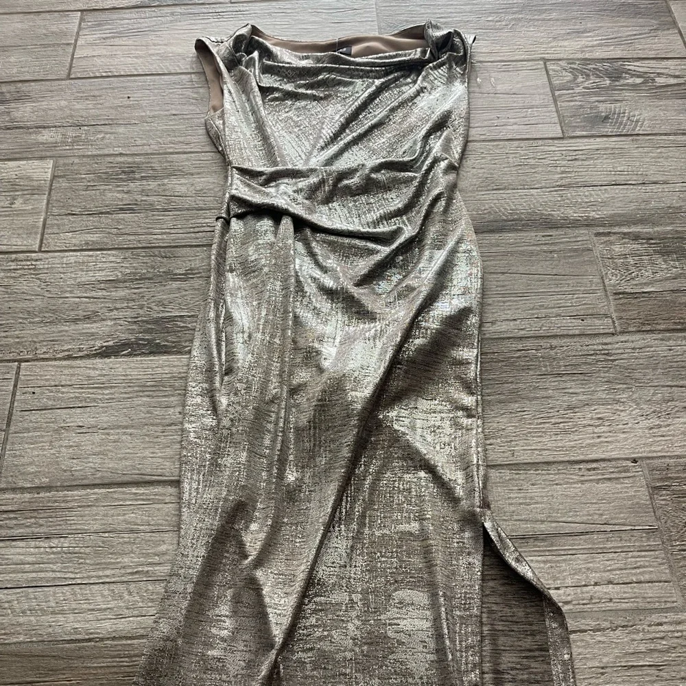 Drape neck metallic sheath gown size 4 - Picture 2 of 4